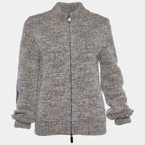 Pre Owned Giorgio Armani Beige Chunky Rib Alpaca Blend Zip Front Jacket M