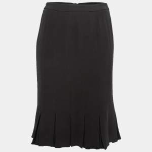 Giorgio Armani Dark Brown Silk Pleated Hemline Midi Skirt S
