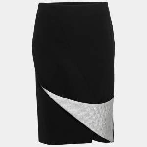 Giorgio Armani Vintage Black Crepe Draped Metallic Panel Pencil Skirt S