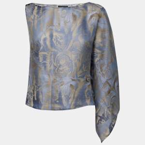 Giorgio Armani Blue Printed Silk Organza Asymmetric Sleeve Detailed Top M