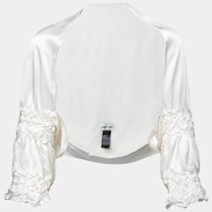 Giorgio Armani White Silk & Velvet Draped Shrug OS
