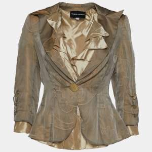 Giorgio Armani Beige Fil Coupe & Silk Ruffled Top & Blazer M
