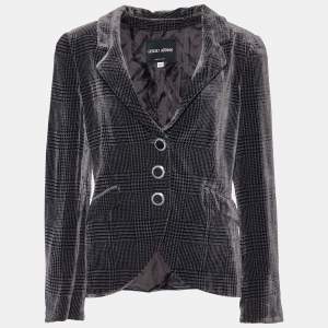 Giorgio Armani Black Patterned Devore Button Front Blazer M