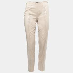 Giorgio Armani Beige Cotton Zip Detail Tapered Trousers S