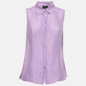 Giorgio Armani Borgo 21 Purple Linen Silk Sleeveless Shirt L