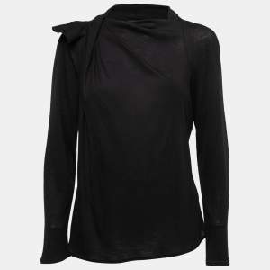 Giorgio Armani Black Wool Draped Neck Detail Top L