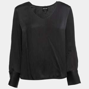 Giorgio Armani Black Crepe V Neck Long Sleeve Top M