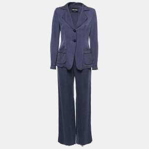 Giorgio Armani Navy Blue Textured Silk Blend Blazer and Trouser Set S