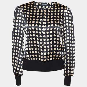 Giorgio Armani Black Polka Dot Silk Satin Button Front Top S