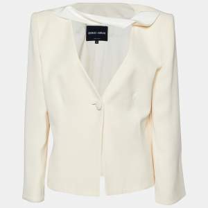 Giorgio Armani Light Cream Silk Chiffon Button Front Blazer XL