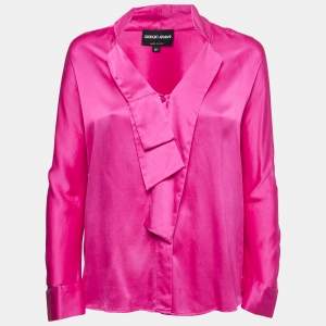 Giorgio Armani Pink Silk Tie Detailed Button Front Shirt Blouse S