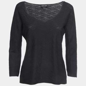Giorgio Armani Black Textured Jersey Long Sleeve Top M
