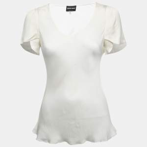 Giorgio Armani White Silk Satin Sleeve Top M
