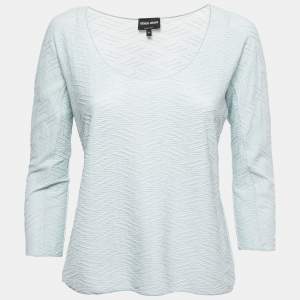 Giorgio Armani Light Blue Patterned Knit Long Sleeve T-Shirt M