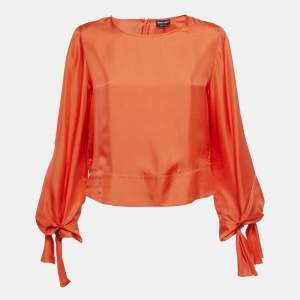 Giorgio Armani Orange Silk Tie Sleeve Detail Blouse S