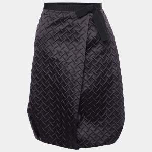 Giorgio Armani Black Patterned Silk Blend Bow Detail Pencil Skirt L