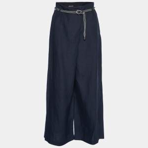 Giorgio Armani Navy Blue Linen Belted Pants XS