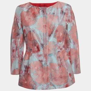 Giorgio Armani Pink Jacquard Zip Front Peplum Top M