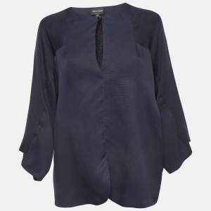 Giorgio Armani Navy Blue Silk Kimono Sleeve Blouse M