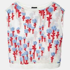 Giorgio Armani White Floral Jacquard Organza Sleeveless Blouse S