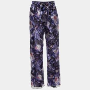 Giorgio Armani Purple Floral Print Mesh Overlay Trousers S