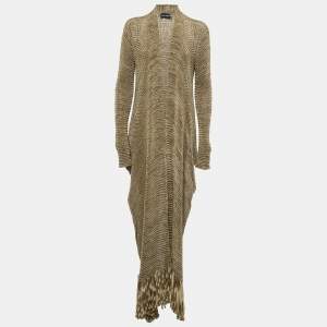 Giorgio Armani Beige Silk Knit Open Front Fringed Cardigan M