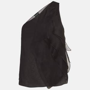 Giorgio Armani Black Silk Organza Pleated One Shoulder Top S