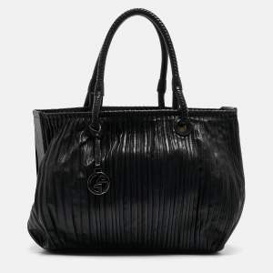 Giorgio Armani Black Pleated Leather Tote