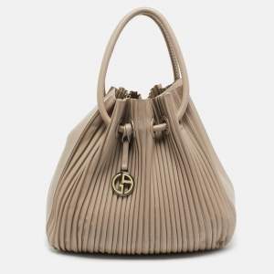 Giorgio Armani Beige Leather Pleated Hobo