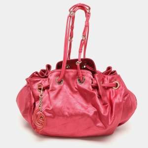 Giorgio Armani Pink Snake Print Nylon Drawstring Shoulder Bag