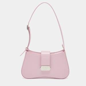 Pre Owned Giorgio Armani Pink Patent Leather Logo Flap Shoulder Bag