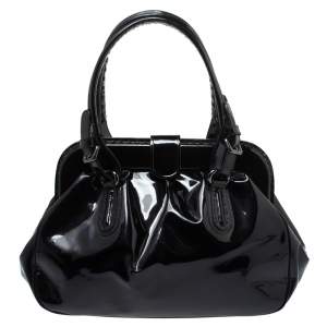 Giorgio Armani Black Patent Leather Frame Satchel