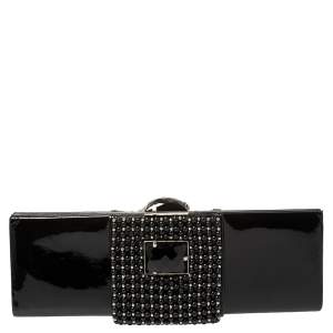 Giorgio Armani Black Beaded Embellished Patent Leather Clutch