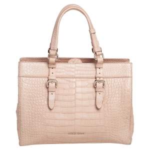 Giorgio Armani Beige Croc Embossed Leather Tote