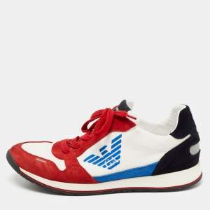 Giorgio Armani Multicolor Suede and Canvas Low Top Sneakers Size 40