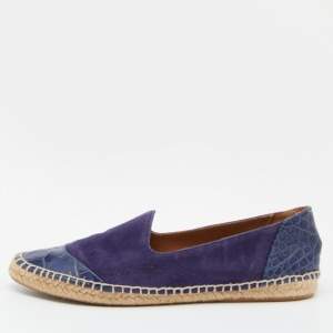 Giorgio Armani Blue Croc Embossed Leather and Suede Espadrille Flats Size 38