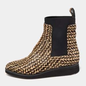 Emporio Armani Brown/Beige Calf Hair Chelsea Ankle Boots Size 38