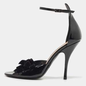Giorgio Armani Black Velvet and Patent Leather Ankle Strap Sandals Size 39