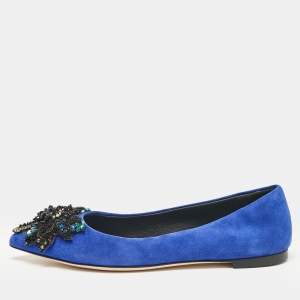 Giuseppe Zanotti Blue Suede Crystal Embellished Ballet Flats Size 36