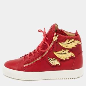 Giuseppe Zanotti Red Leather Wings Detail High Top Sneakers Size 42