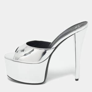 Giuseppe Zanotti Silver Leather Platform Slide Sandals Size 41