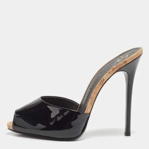 Giuseppe Zanotti Black Patent Leather Slide Sandals Size 38
