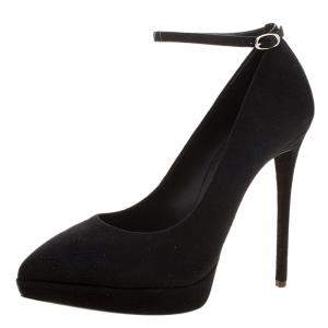 Pre Owned Giuseppe Zanotti Black Suede Ankle Strap Platform Pumps Size 40