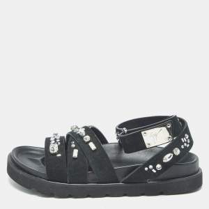 مملوكة مسبقًا Giuseppe Zanotti Crystal Embellished Size 36 Black Suede Flat Sandals