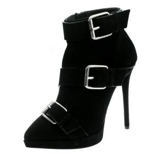 Pre Owned Giuseppe Zanotti Black Buckled Suede Platform Ankle Boots Size 38