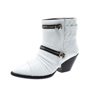 Pre Owned Giuseppe Zanotti White Quilted Leather Ankle Boots Size 38.5