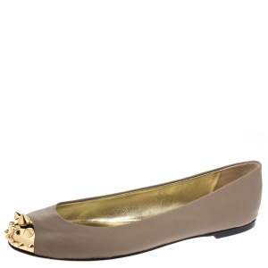 Pre Owned Giuseppe Zanotti Beige Leather Malika Spiked Cap Toe Ballet Flats Size 37