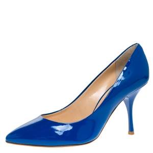 Pre Owned Giuseppe Zanotti Blue Patent Leather Pointed Toe Pumps Size 38