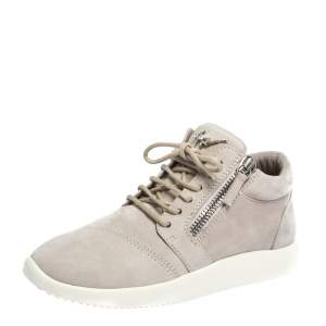 Pre Owned Giuseppe Zanotti Grey Suede Leather High Top Sneakers Size 37