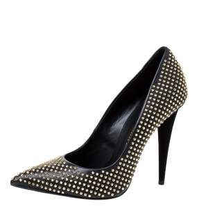 Pre Owned Giuseppe Zanotti Black Leather and Suede Ester Studded Pumps Size 37